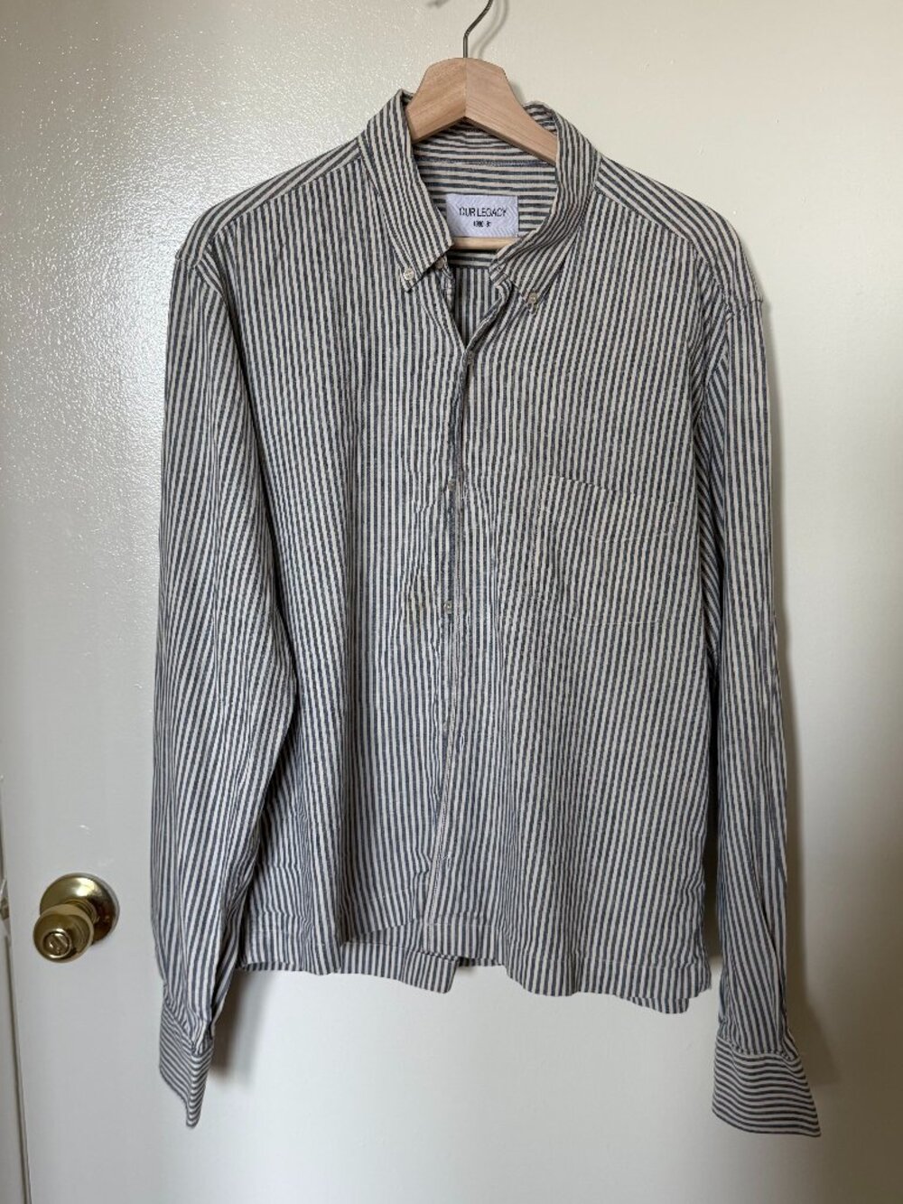 Our Legacy Blue White Stripe Pattern Long Sleeve Buttondown Chest Pocket Shirt